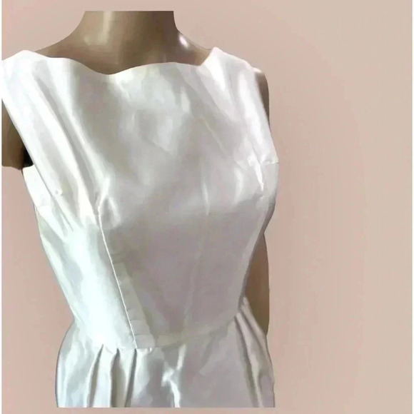 Vintage 1960’s handmade cocktail holiday satin White wedding party Dress-XS/S - Picture 4 of 12